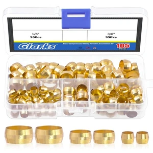 105Pcs Tube OD 1/4" 3/8" 1/2" Brass Compression Sleeves Ferrules, 3 Size Bras... - Picture 1 of 6