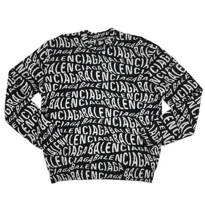 BALENCIAGA logo sweater Crew neck all-over pattern sweater Black Men - Image 1 of 4