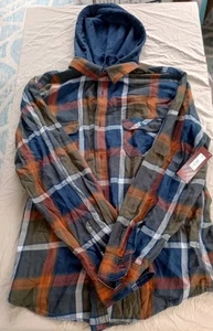 Tony Hawk Long Sleeve Button Shirt With Hood XXL New Blue Green Orange - Picture 1 of 4
