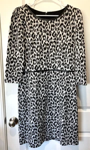 Talbots Size 10 Leopard Print Boat Neck Knee Length Shift Dress 3/4 Sleeve Zip - Picture 1 of 6