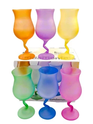 6 Libbey Watusi Poco 粉彩缎面磨砂 Zig Zag Stem 鸡尾酒眼镜 Z 完好带盒 — 第 1/4 张图片