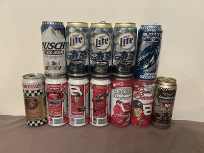 12 Racing Themed 16oz Beer Cans Dale Jr #8 Rusty Wallace #2 NASCAR INDY LQQK! - Image 1 of 4
