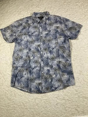 Рубашка мужская Marc Anthony L синяя тропическая льняная смесь приталенная с коротким рукавом - Изображение 1 из 4