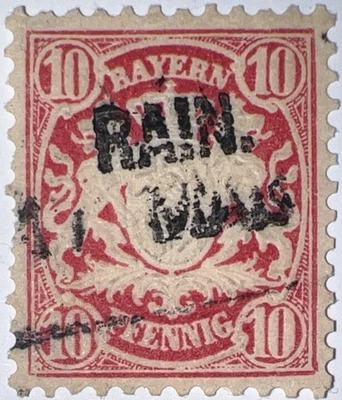 Travelstamps: Germany Bavaria Bayern Stamps - 10pf Used Handstamped Rain. - Image 1 of 4