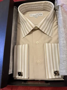 Camisa de vestir de lujo para hombre Ridolfi puño francés + gemelos, italiana 16,5 NUEVA EN CAJA - Imagen 1 de 7