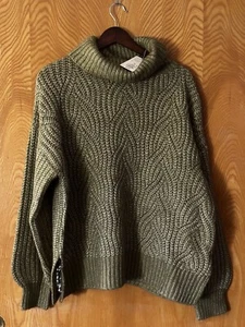 A New Day Womens Sweater XL Cowl Neck Green Chunky Knit Casual Boxy Relaxed NWT - Picture 1 of 13