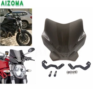 Smoke Front Sport Windshield Wind Screen Deflectors For Ducati Monster 821 1200 - Picture 1 of 12