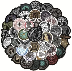 50 Stck. Wikinger nordischer Stil Aufkleber Qualität Glanz Vinyl für Skateboard Laptop etc. - Bild 1 von 7