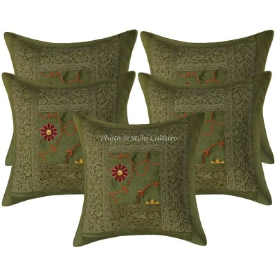 Decorative Polydupion 16 x 16 Brocade Patchwork Embroidered Throw Pillow Covers - Image 1 of 4