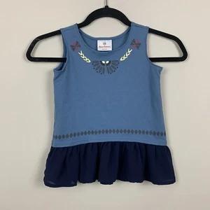 Hanna Andersson Girl’s Sz 100 US 4 Blue Aztec Ruffle Hem Mesh Tank Top Shirt - Picture 1 of 4