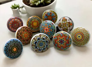 Multicoloured Ceramic Front Door Knobs Mandala Drawer Pulls Knobs Set of 50 Pc - Picture 1 of 3