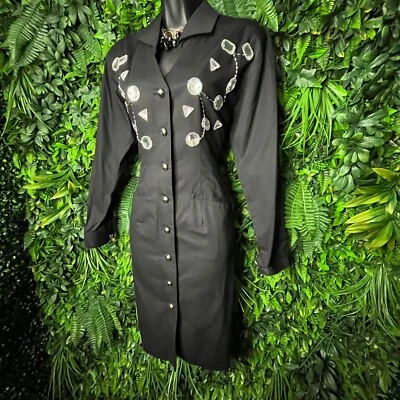 VTG ADRIANNA PAPELL ADAM DOUGLASS Dress Stoned Shirt Dress Women 6 Black  0513 - Image 1 of 4