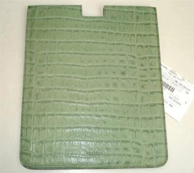 MAX MARA "PRATO" Cuero Verde Salvia FUNDA TABLET Manga Cocodrilo Repujado Nuevo con Etiquetas Foto 1 de 4