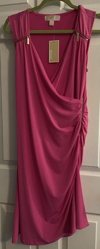 Abito Michael KORS nuovo con etichette ultra rosa asimmetrico tono oro accenti sexy 8