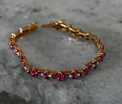 14k Gold 56 Ruby 8.5ct & 20 I/J Diamond Bracelet Appr. $6084 - Image 1 of 4