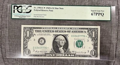 1969A $1 *STAR* ONE DOLLAR BILL 67PPQ PCGS SUPERB GEM NEW UNCIRCULATED FRN 777!! - Image 1 of 2
