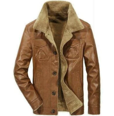 Para Hombres Invierno Exterior Imitación Cuero Chaquetas Motor Polar Forrado Informal Calce Ajustado Abrigo Foto 1 de 4