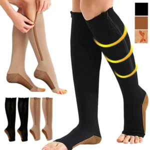 3 PAIRS Firm Compression Leg Calf Zipper Socks Open Toe 20-30 mmHg Support Socks - Picture 1 of 14