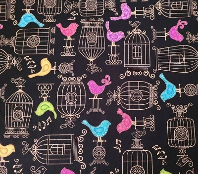 A Tail of Two Kitties por Dan Morris Quilting Treasures Birdcage Black Foto 1 de 3