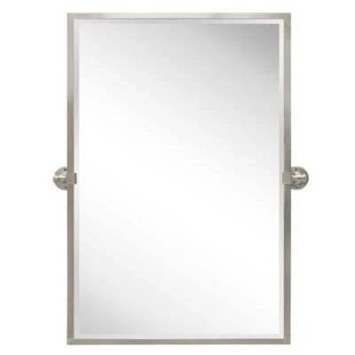 Tehome Vanity Mirror Rectangular Stainless Steel Framed Pivot Wallmounted Nickel - Image 1 of 4