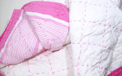 Pottery Barn Kids Pink Callie Spring Stripe Reversible Twin Quilt New - Image 1 of 4