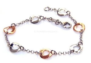 ARGENTO 925 BRACCIALE DONNA 2 COLORI CERCHI CERCHIETTI BATTUTI ALTERNATI CATENA - Imagen 1 de 1