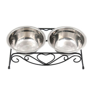 Vintage Pets Feeding Bowl Stand Stainless Double Food Bowls Holder Rack Pets