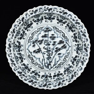 Placa de bambú 16,7" antigua dinastía porcelana marca hongwu azul blanco Ganoderma lucidum - Imagen 1 de 9