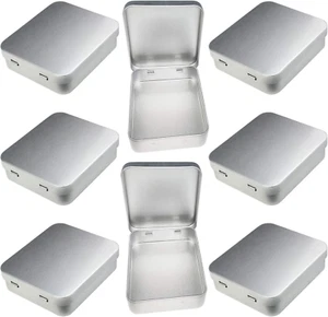 8 Pack Empty Rectangular Silver Metal Storage Organizer Tins with Hinged Lids... - Picture 1 of 1