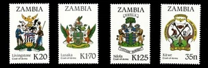Sambia 1987 - Municipality Coat of Arms Crests - Set of 4v - Scott 373-76 - MNH - Bild 1 von 1