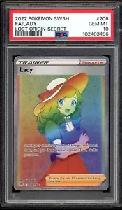 2022 PSA 10 Pokemon SWSH Lost Origin Lady Secret Rainbow Full Art 208/196 card - Picture 1 of 2