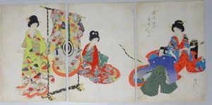 Schöne Frauen der Edo-Ära Ukiyo-e japanischer Holzschnitt Yoshu Chikanobu - Bild 1 von 20