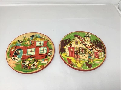 Simplex Round Wood Puzzle Hansel & Gretel  & Mice in a Boot Vintage Lot of 2 - Image 1 of 4