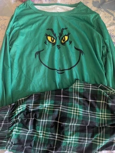 Grinch Christmas Green Long Sleeve Shirt/Green Plaid Pants Pajama Youth 4-5 - Picture 1 of 2