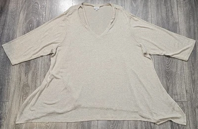 Blusa Top Avenue Cuello en V Manga 3/4 Beige Para Mujer Talla Grande 30/32 Rayón Aberturas Foto 1 de 4