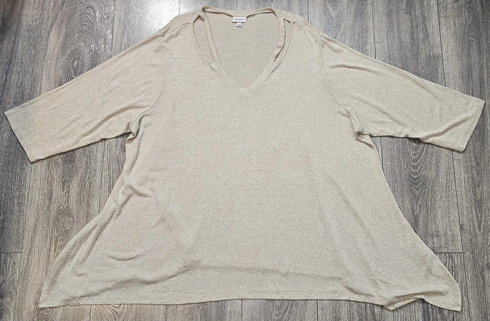 Блузка с V-образным вырезом рукав 3/4 Avenue топ бежевый женский большой размер 30/32 вискозные разрезы - Изображение 1 из 4