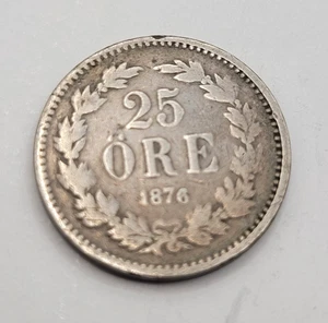 1876 SWEDEN – 25 ORE SILVER - Picture 1 of 2