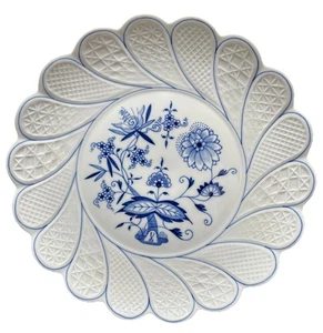 Meissen Blue Onion Porcelain Cake Serving Plate With White Lace Edges 11.5”D - Picture 1 of 20