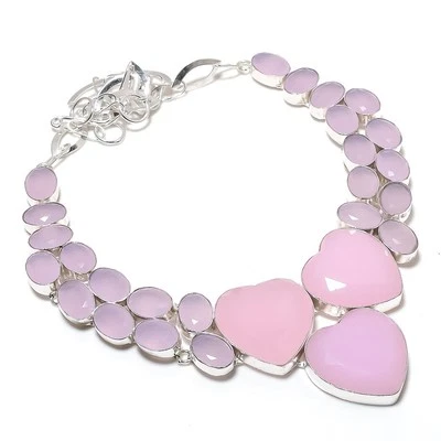 Collar de piedras preciosas de cuarzo rosa hecho a mano cadena ajustable regalo de boda joyería 18" Foto 1 de 4