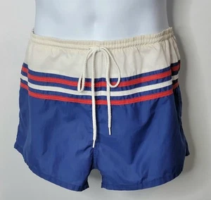 Vintage Sea Island Swim Short Shorts Swim Trunks Red White Blue 2" Inseam Sz M - Picture 1 of 12