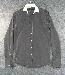 Ralph Lauren Black Label Size 15 Black Striped Dress Shirt Men's Cotton Italy - Picture 1 of 12