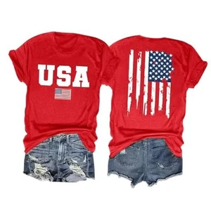 American Flag Shirts for Women: 4th of July T Shirt Funny USA Print Tees - Picture 1 of 6