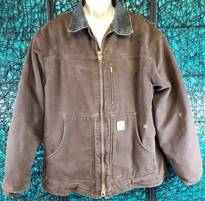 VTG CARHARTT CANVAS ZIP FLEECE LINED MENS RIDGE JACKET XL REG BROWN DISTRESSED - Picture 1 of 16
