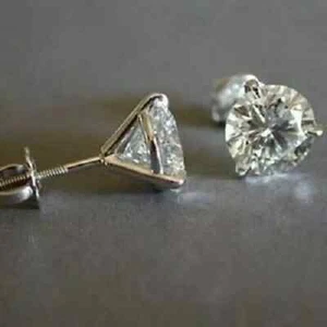 2Ct Round Cut Lab-Created Diamond Women's Stud Earring's 14K White Gold Plated - Picture 1 of 3