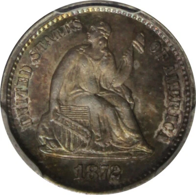 1872-S MS64 Seated Half Dime, Mintmark Below, PCGS 85183455 - Image 1 of 4