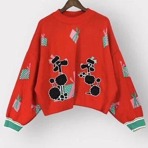 Asos Strickpullover Damen US 14 rot Pulli cropped Oversize Urlaub Geschenk Hund - Bild 1 von 11