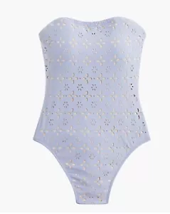 J.Crew High-leg bandeau one-piece in laser-cut eyelet size 10, blue, NWT - Picture 1 of 5