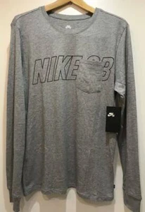 SZ LARGE RARE 💥Nike Men's 🛹 SB Long Sleeve Pocket Tee Cotton Shirt Gray AH7875 - Picture 1 of 5
