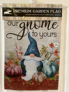 Gnome Garden Flag From Our Gnome To Yours 12.5" X 18" Autumn Pumpkin Rustic - Picture 1 of 3