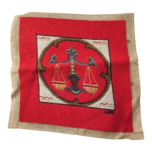 Vtg Retro Zodiac Libra Scales Needlepoint Handmade Horoscope 14 x 14 Finished  - Picture 1 of 3